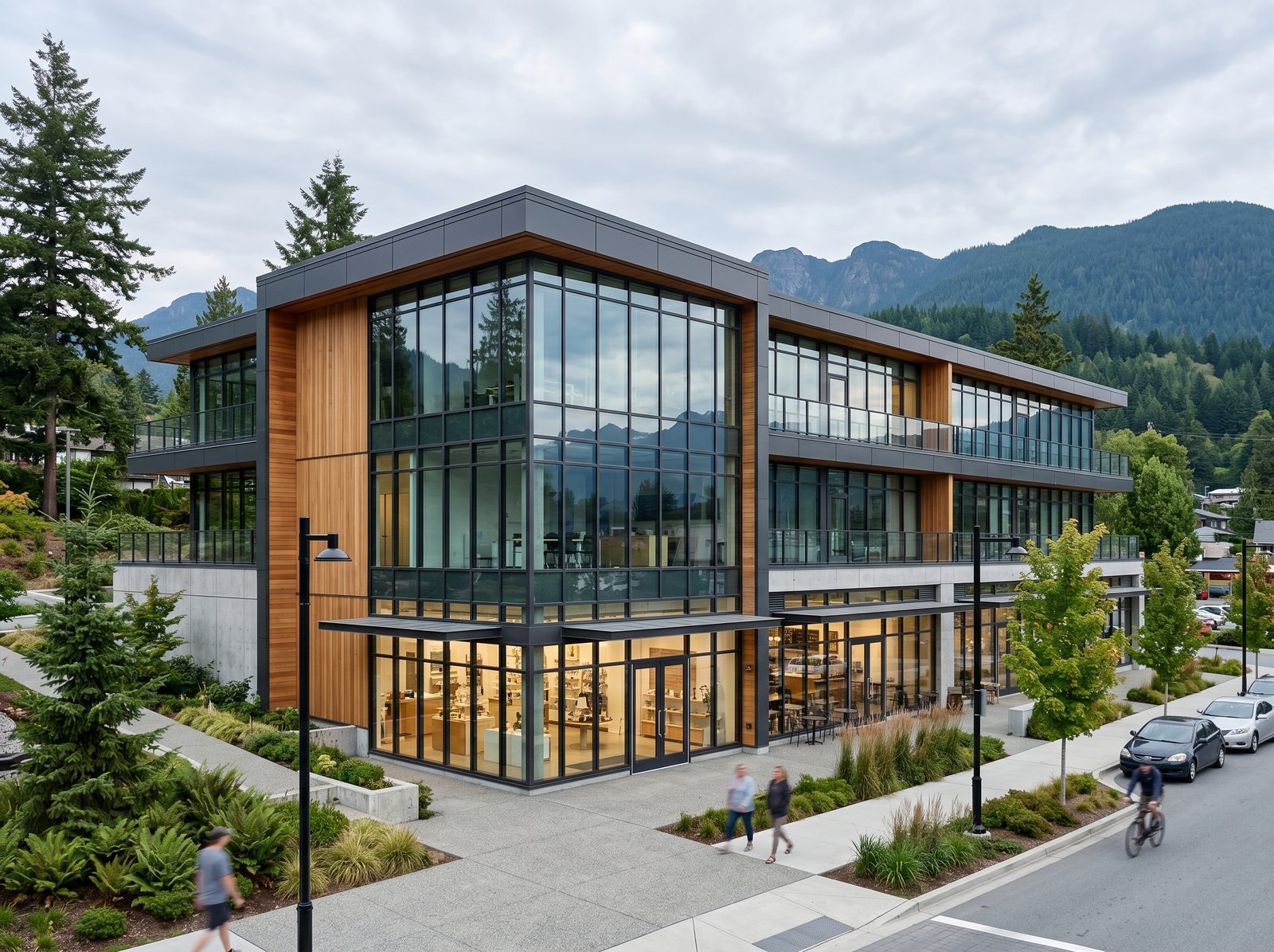 Modern commercial office and retail building
